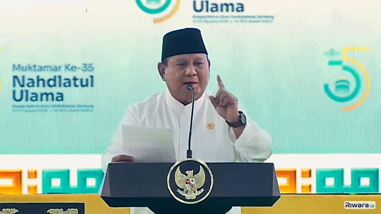 Presiden Prabowo Subianto memberikan sambutan pada Muktamar NU ke-35 di Pondok Pesantren Bahrul Ulum Tambakberas Jombang pada Kamis 27 Agustus 2026